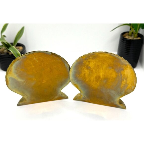 Vintage Brass Shell Bookends Pair Nautical Coastal Decor - Picture 3 of 7
